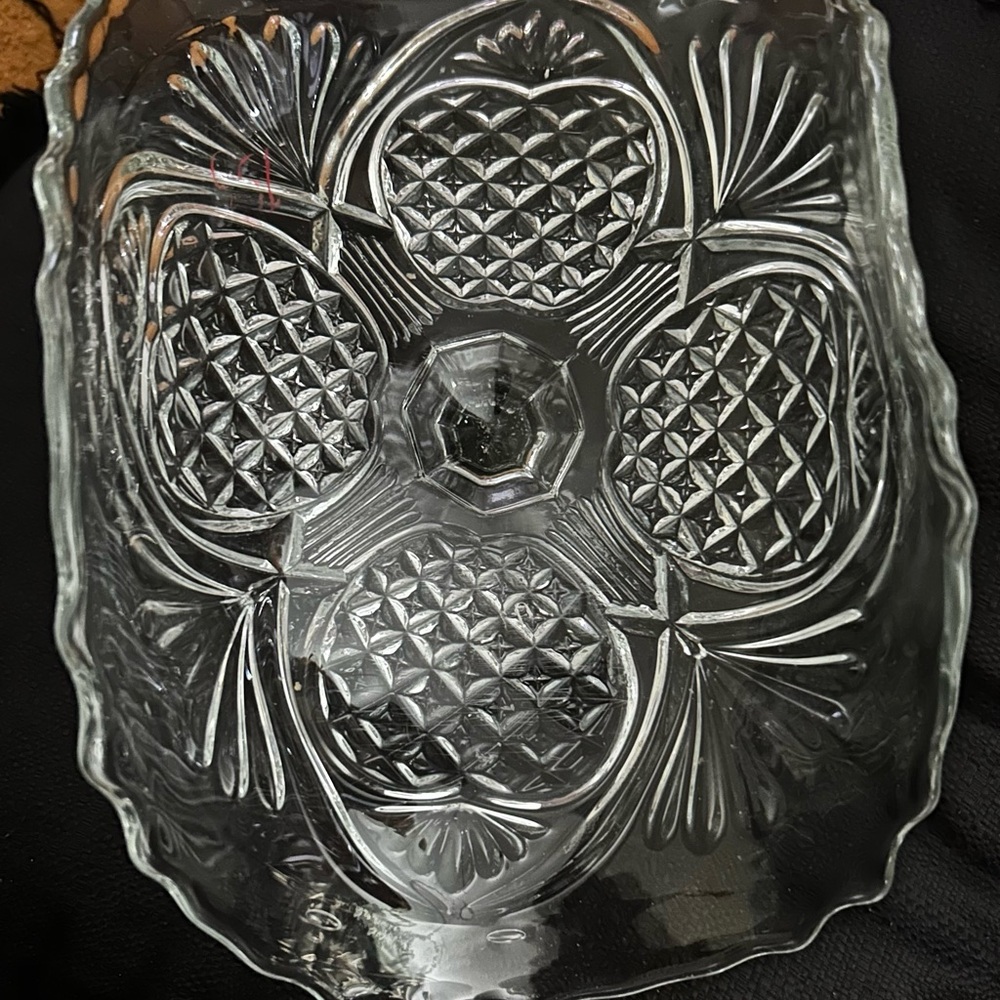 EAPG Intricate Clear Glass Pedestal Curve Banana Antique Glass Dish.
